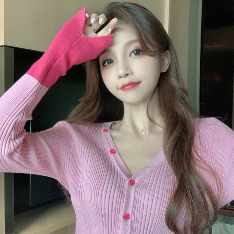 COZOK Áo len tay dài cổ chữ V màu sắc trẻ trung cho nữ