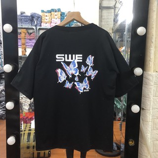 [Ảnh thật] Áo thun unisex tay lỡ cổ tròn S.W.E.E - áo thun freesize nam nữ dưới 75kg áo đôi áo nhóm đen trắng