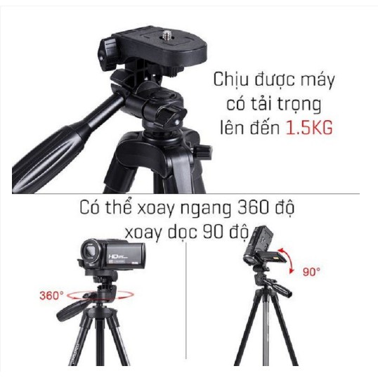 Giá Đỡ Điện Thoại Máy Ảnh-Tripod Điện Thoại Máy Ảnh Chuyên Nghiệp Yunteng VCT 5208 (hỗ trợ livestream, bán hàng online )