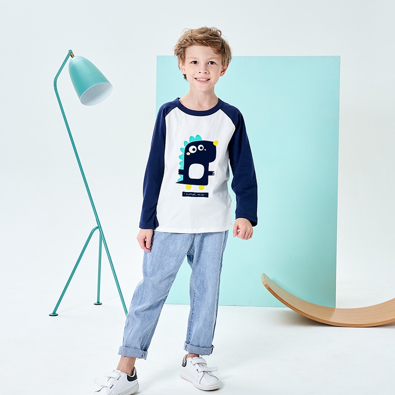 Áo Thun Tay Dài Chất Liệu Cotton Lycra 100-160cm Thời Trang Xuân Thu Cho Bé
