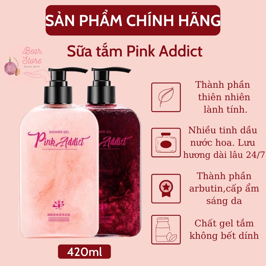 Sữa tắm dưỡng thể Pink Addict dưỡng da trắng sáng mềm mịn 400ml