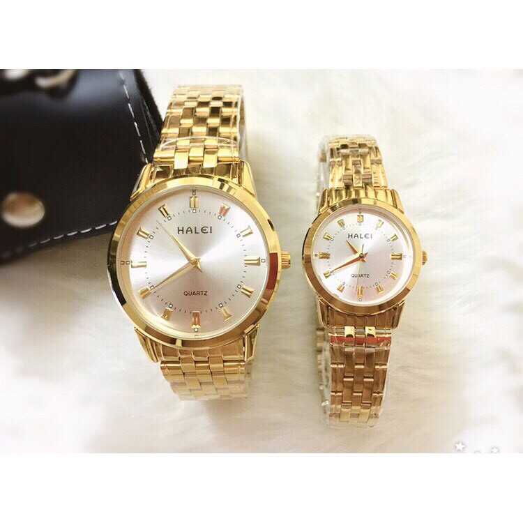 Đồng Hồ Nam, nữ HALEI HL01 Mặt trắng Dây Vàng Khung Thép Cao Cấp Thời Trang Nữ Cao Cấp (Tặng Vòng Tay Tỳ Hưu ) | BigBuy360 - bigbuy360.vn