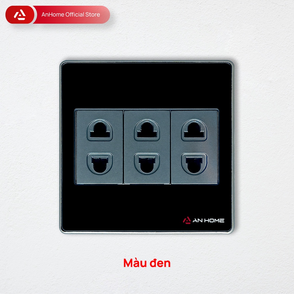 Ổ cắm điện mặt kính cường lực vuông 2 chấu viền mạ Champagne AnHome GS-U2