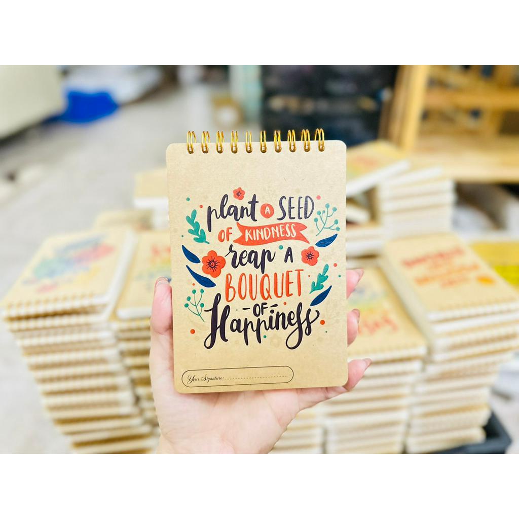 Sổ Tay A6 Mini notebook - Bìa Kraft Vintage 140 Tờ Nội Dung - Lò Xo Vàng