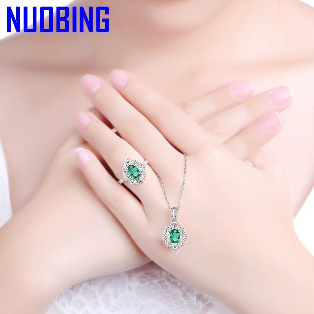 18K White Gold Silver Color Emerald Gemstones Zircon Diamonds Rings For Women Vintage Crystal Jewelry Bijoux Bague Party Gifts|Rings|