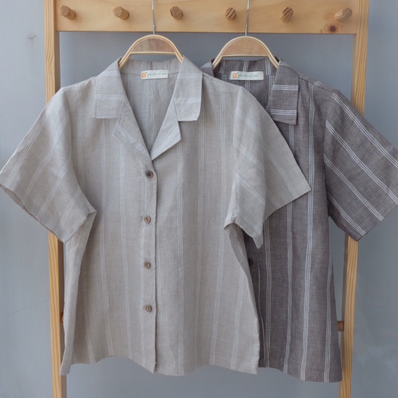 Áo sơ mi nữ Linen Tay ngắn  Cổ vest Basic One size Áo kiểu nữ Vintage Handmade by Góc của Lam