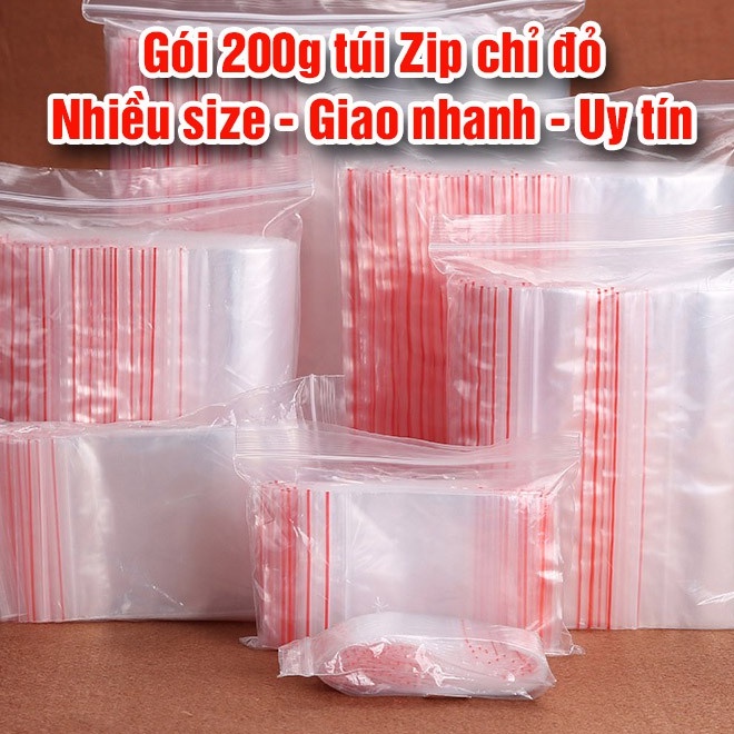 200g Túi zip chỉ đỏ đựng đồ thủ công, mỹ phẩm, đồ khô, thực phẩm...