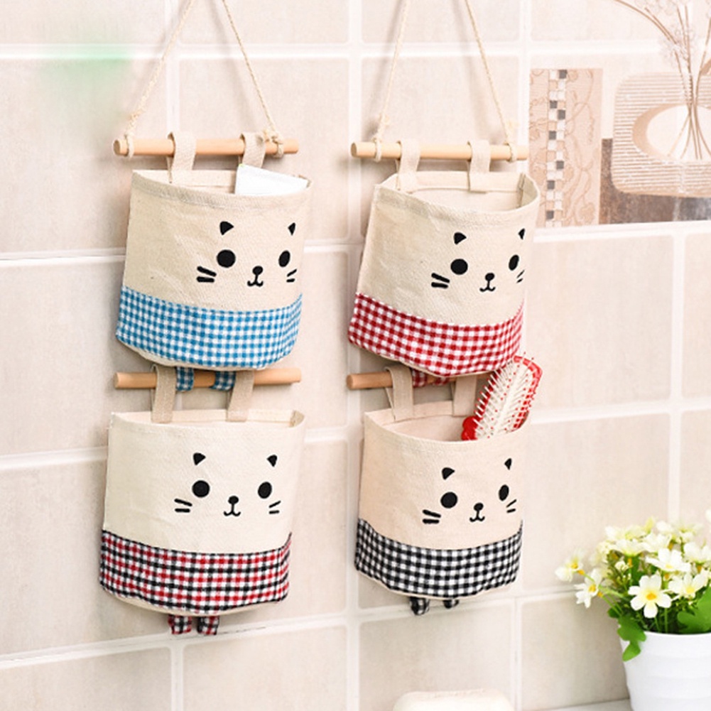 Túi Đựng Đồ Treo Tường Bằng Vải Lanh Cotton In Họa Tiết Hoạt Hình