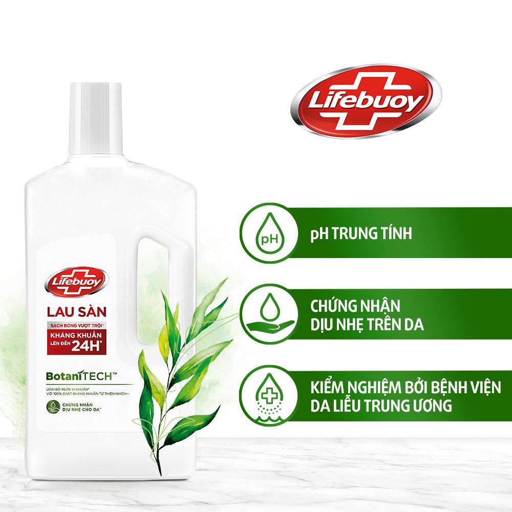 Nước Lau Sàn Lifebuoy BotaniTECH Hương Tràm Trà & Khuynh Diệp Chai 1L