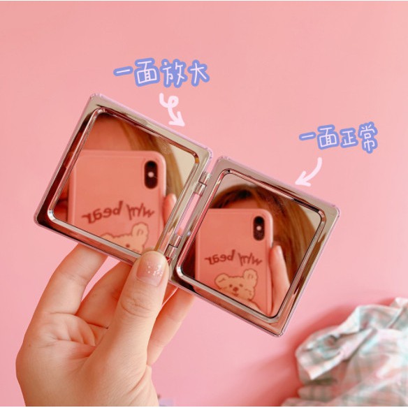 Gương gập 2 chiều bỏ túi, mặt gương vuông phóng to soi Makeup trang điểm cầm tay dễ dàng giá rẻ