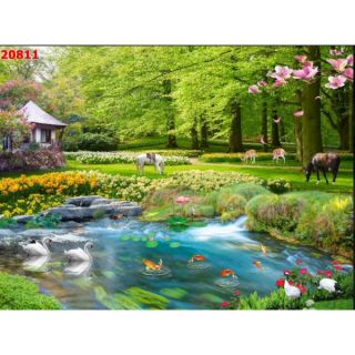 Tranh dán tường 3D tranh phong cảnh rừng cây