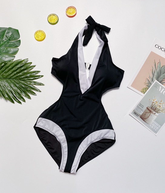 [ HÀNG CÓ SẴN ] Bikini một mảnh đen viền trắng | BigBuy360 - bigbuy360.vn