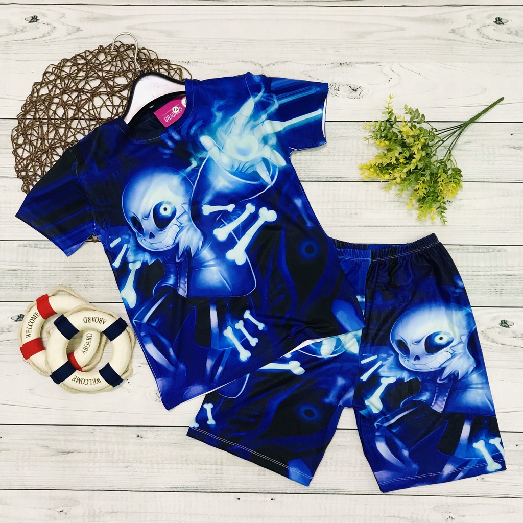 Đồ bộ bé trai, bộ thun lạnh in 3D hình Sans, Error Sans, Ink Sansho mịn mát size đại từ 10kg - 57kg