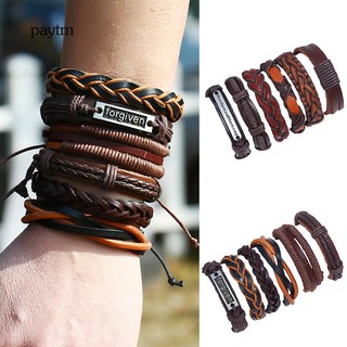 Set 6 vòng tay dây da bện Handmade phong cách Vintage cho nam
