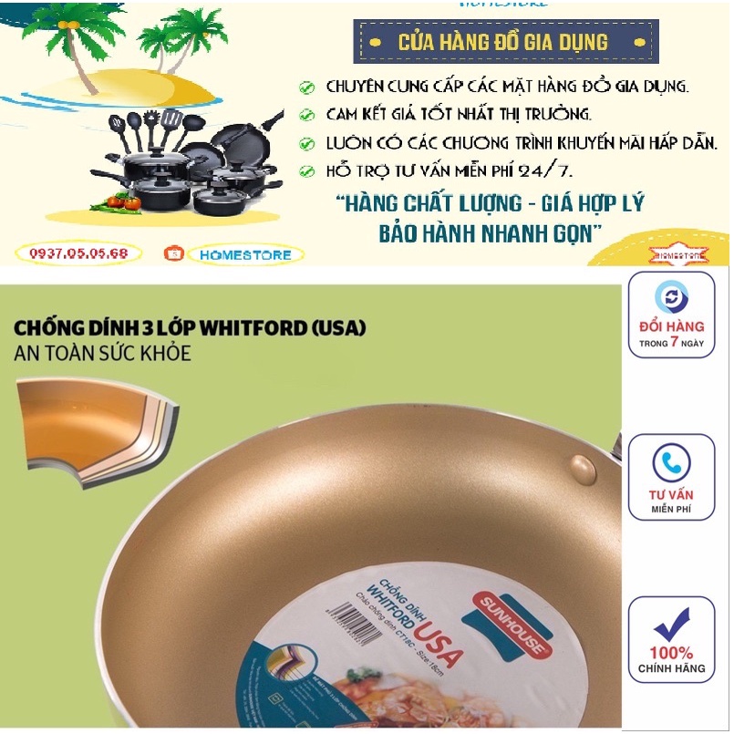 [Freeship]Chảo cặp nhôm trơn cạn Sunhouse chính hãng phi 18 + 24 xanh