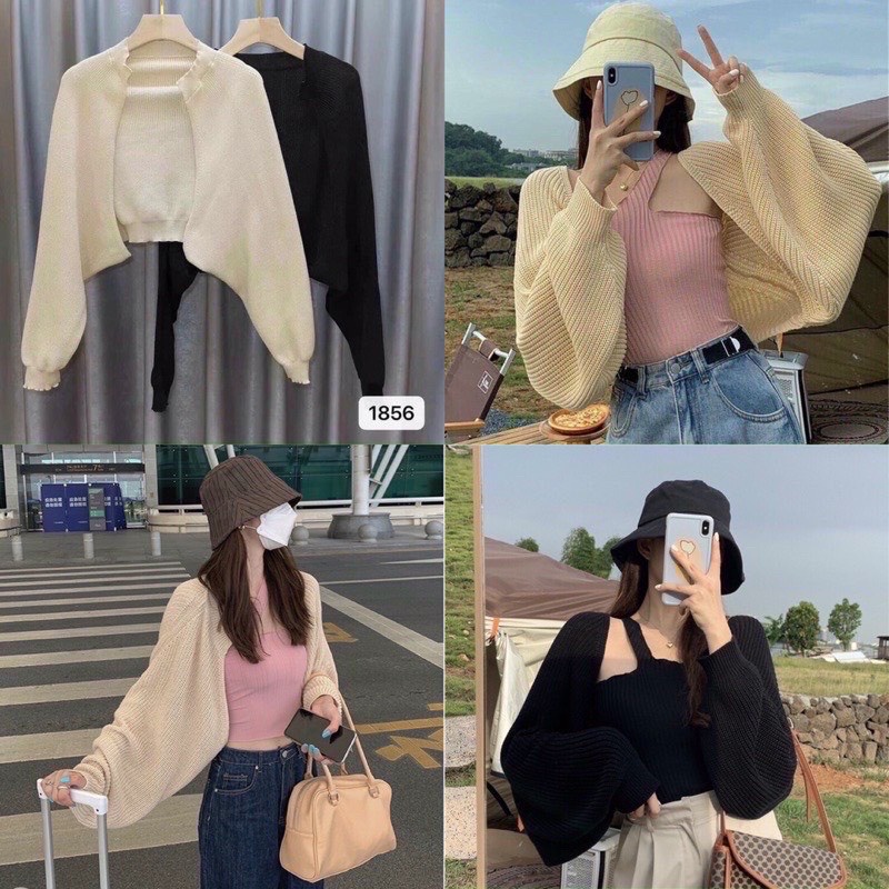 Áo Cardigan Nữ Dệt Kim Dáng Crotop, Áo Khoác Cánh Dơi Sành Điệu