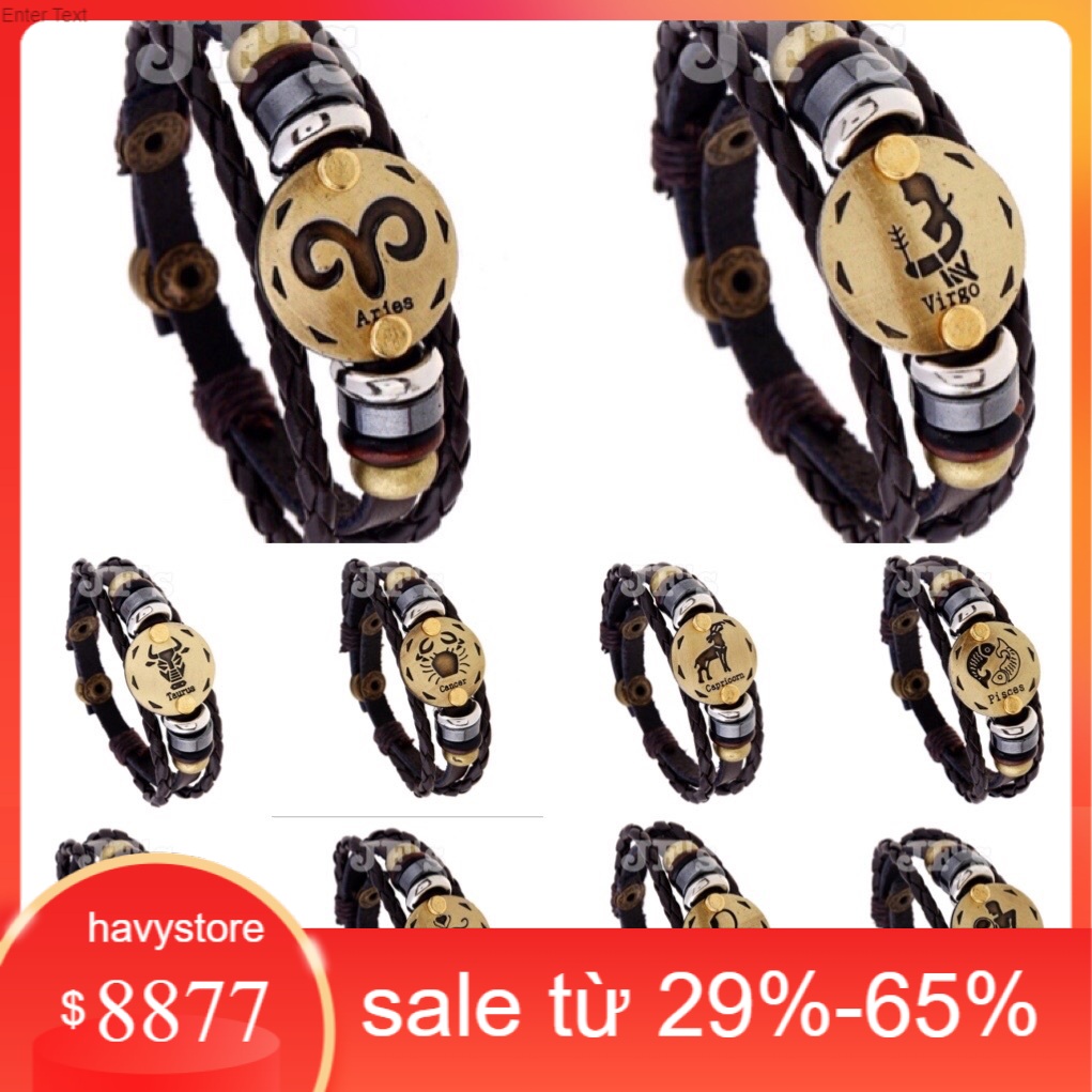 SALE Vòng đeo tay da mặt cung hoàng đạo, vòng tay 12 chòm sao unisex