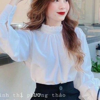 Áo sơ mi cổ trụ tay phồng viền bèo _PC cực xinh💋