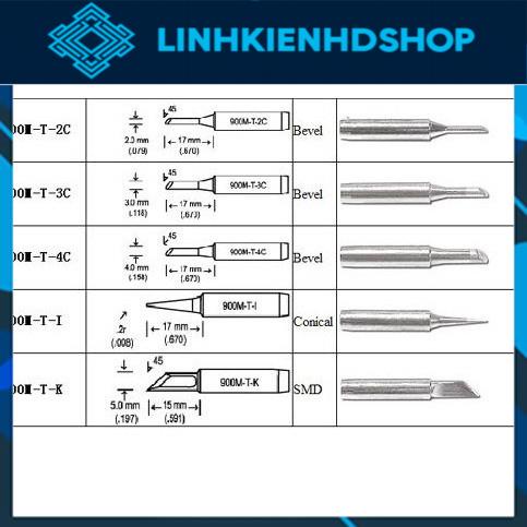 Đầu Mũi Hàn 900M-T-K và các loại mũi dao,T-I, T-B, T-3C, T-4C,T-2C,T-IS Dùng cho máy hàn 936 937