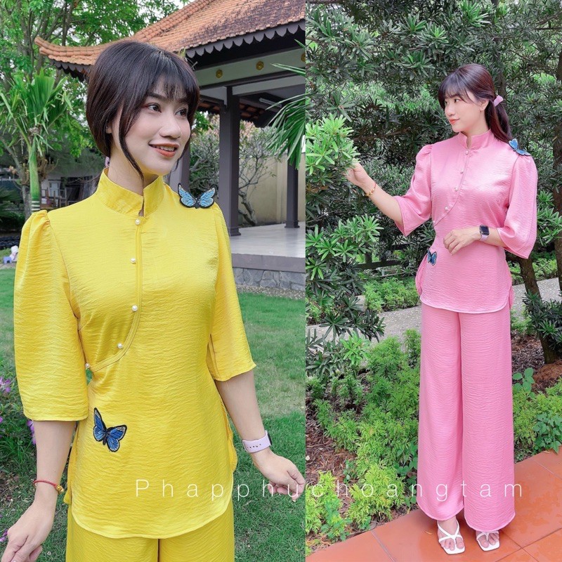ĐỒ LAM ĐI CHÙA # SẨM LỤA THÊU BƯỚM