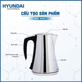 Ấm đun điện tử chính hãng hyundai 1,7l hde 5001s - đun nóng nhanh, chịu nhiệt, độ bền cao, bảo hành 12 tháng .