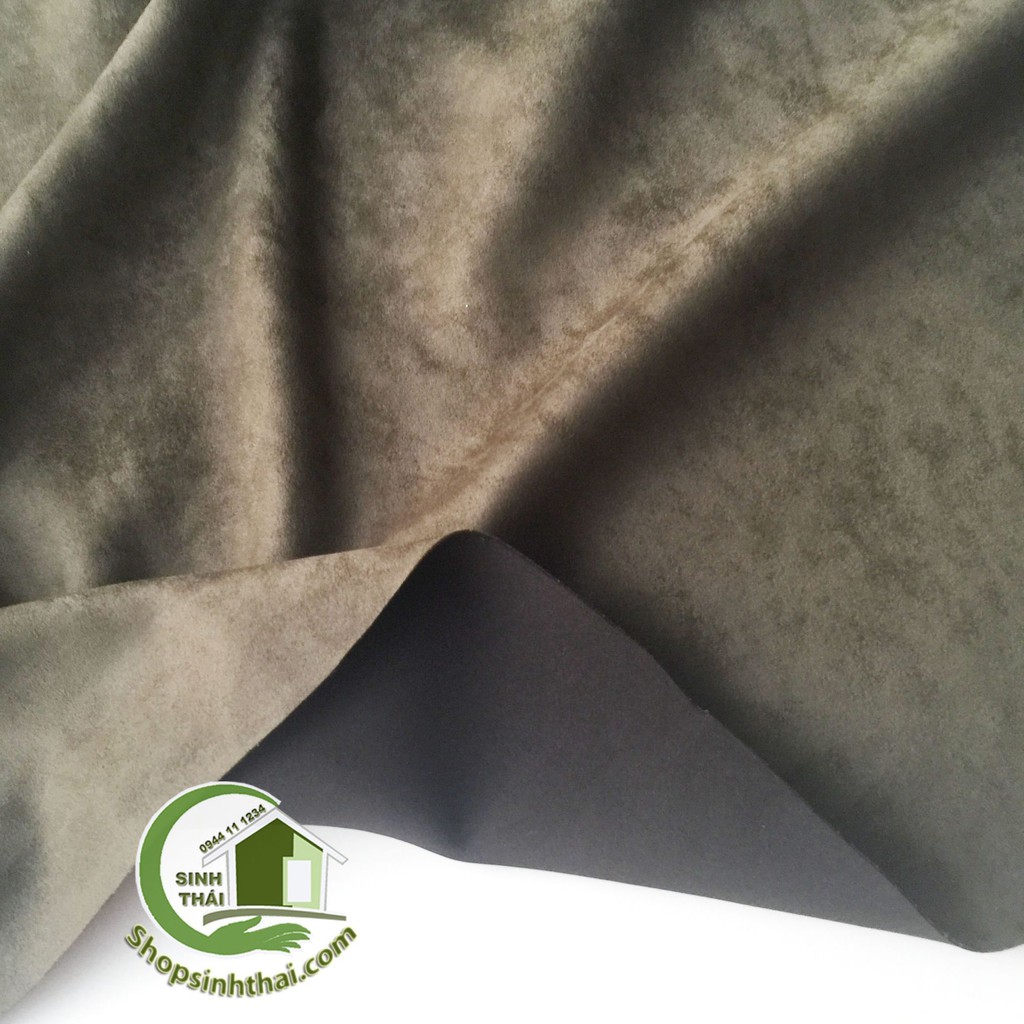Vải da lộn màu xanh rêu - vải giả da lộn may quần áo, sofa, áo gối cao cấp - vải mềm dẻo [ 50cm x khổ 1,6m ]