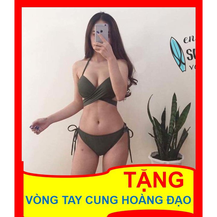 Bikini đẹp ( TẶNG QUÀ ) Bikini 2 mảnh sexy thời trang đi biển hè 2019 xanh lá cột chéo trẻ trung tôn dáng  XL 3 -R