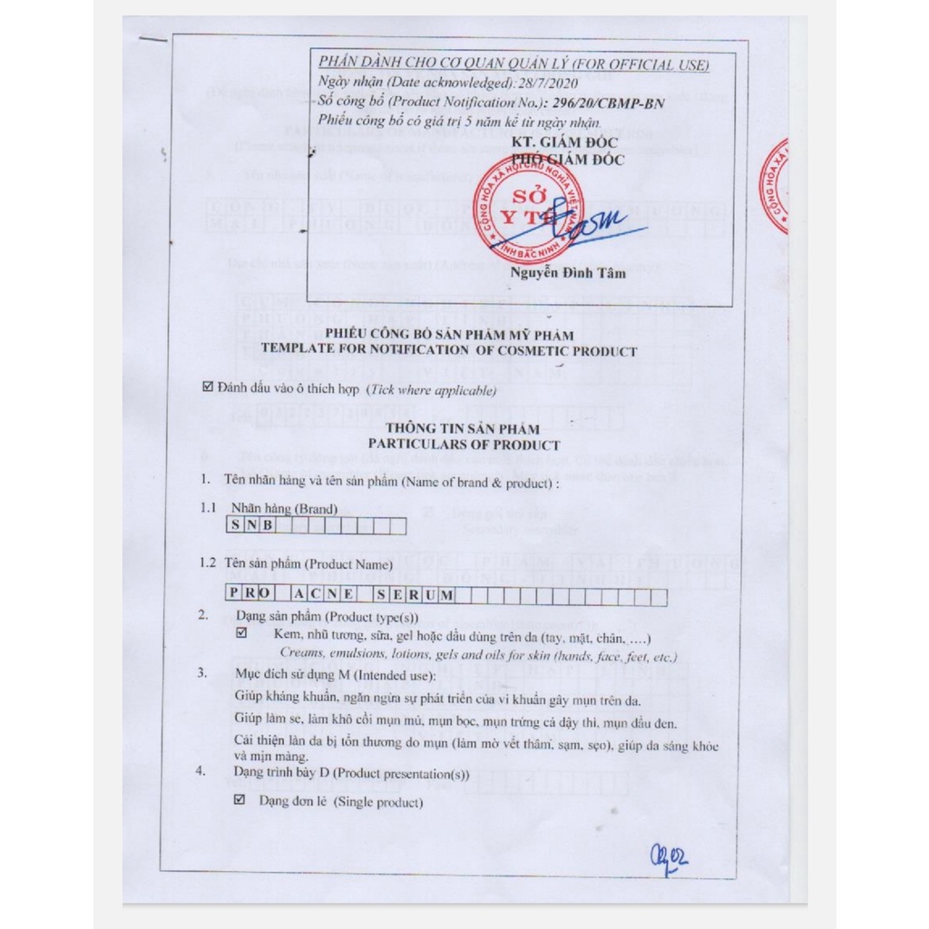 Serum Giảm Mụn Sáng Da SNB PRO ACNE SERUM 5ml Chiết Xuất Tràm Trà, Nọc Ong,Tơ Tằm