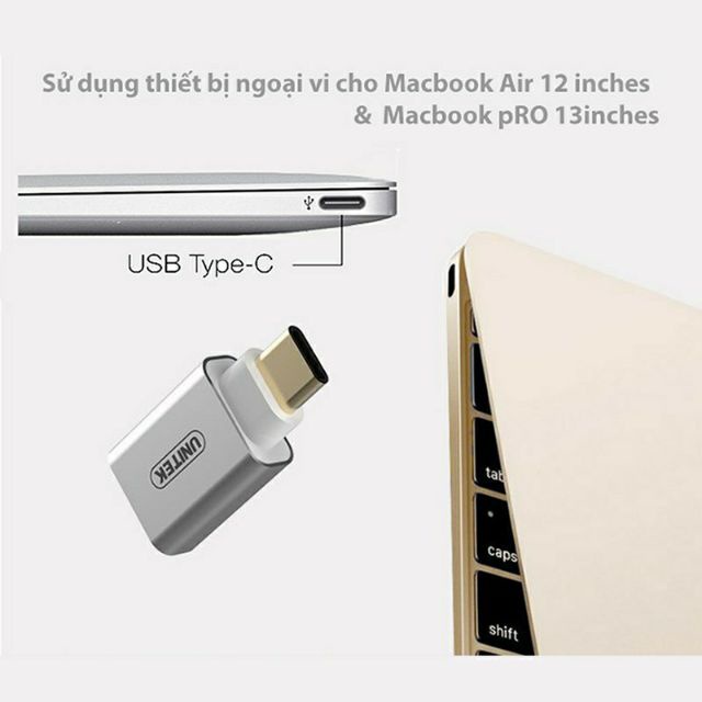 Đầu chuyển OTG từ USB 3.1 sang typeC 3.1 Unitek Y-A025CGY hỗ trợ Windows/Mac OS/Android (xám)