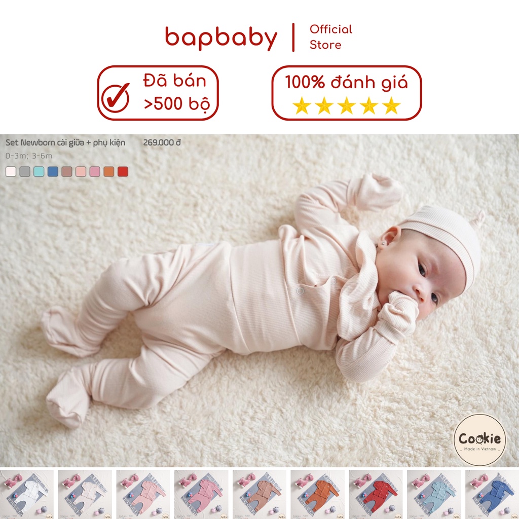 Quần áo sơ sinh bé trai và bé gái COOKIE bộ sơ sinh dài tay chất vải cotton tăm lạnh, điều hòa thân nhiệt size 0 đến 6 m