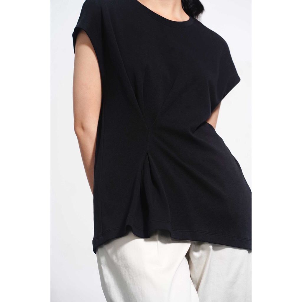 Áo Thun Nữ Tay Liền Trơn Xếp Ly Eo Form Fitted - Routine 10S21TSHW006