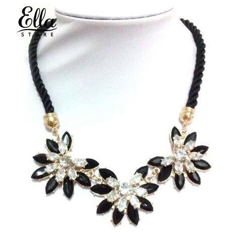 Vòng cổ dự tiệc đính đá sang trọng mẫu 3 hoa đá đen