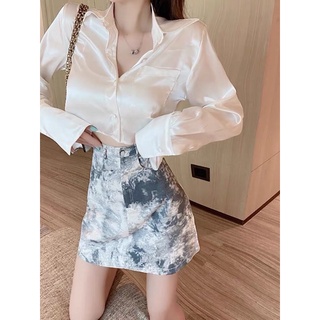 Áo sơmi croptop lụa satin ✨✨
