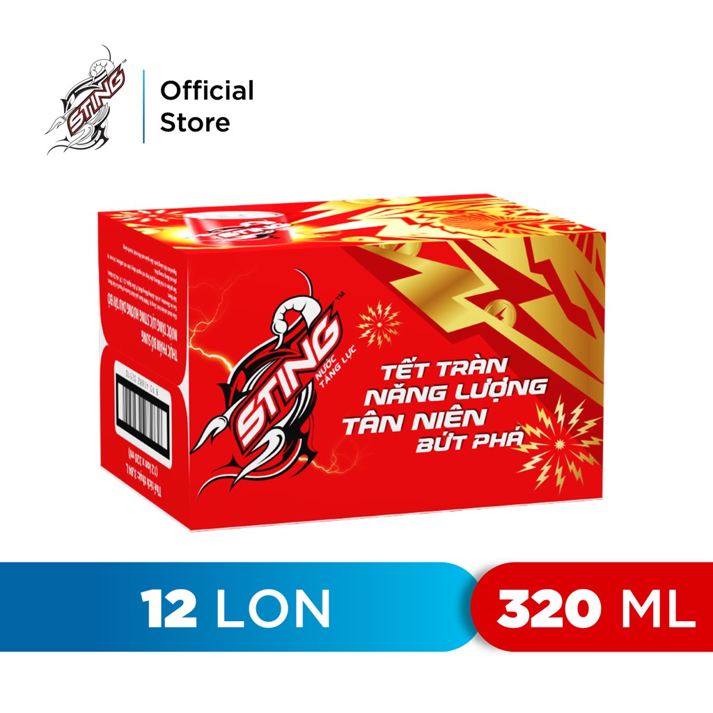 Thùng 12 Lon Nước Tăng Lực Sting Dâu (320ml/lon) - Phiên Bản Tết