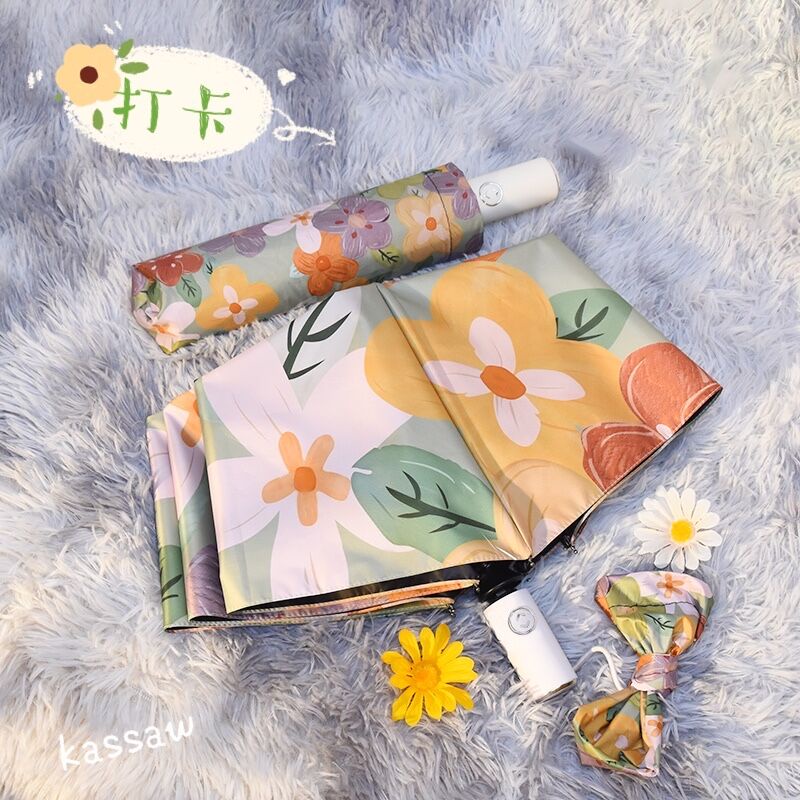 Dù Gấp Tự Động Chống Tia Uv Họa Tiết Tranh Sơn Dầu Phong Cách Retro