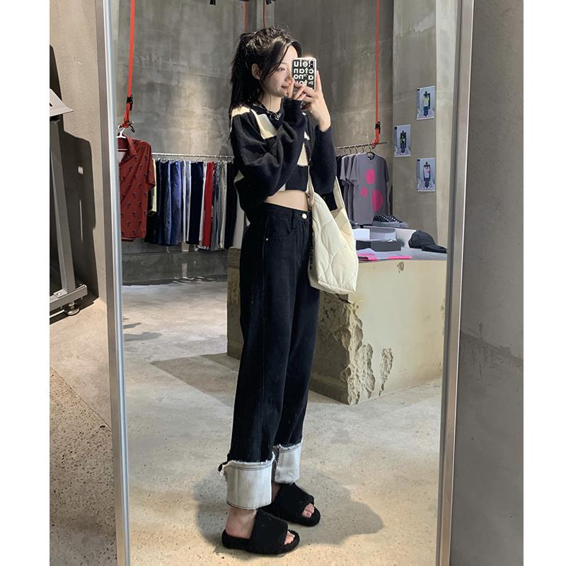 Quần Jeans nữ lưng cao xẻ ống thời trang Hàn