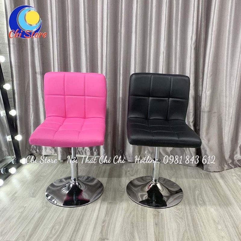 Ghế Ngồi Quầy Lễ Tân Không Tay Có Tựa Tuỳ Chỉnh Độ Cao 30-50cm, Ghế Makeup, Livestream Bọc Da Cao Cấp Sang Chảnh