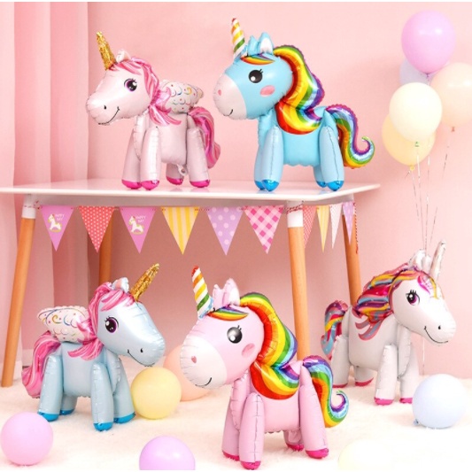 Bong bóng Pony 4D ( kỳ lân) dễ thương trang trí sinh nhật, đồ chơi cho bé