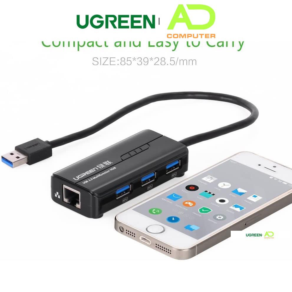 HUB USB 3 cổng 3.0 kèm cổng mạng LAN 10/100 Mbps Ethernet UGREEN CR103 - Hàng phân phối chính hãng - Bảo hành 18 tháng