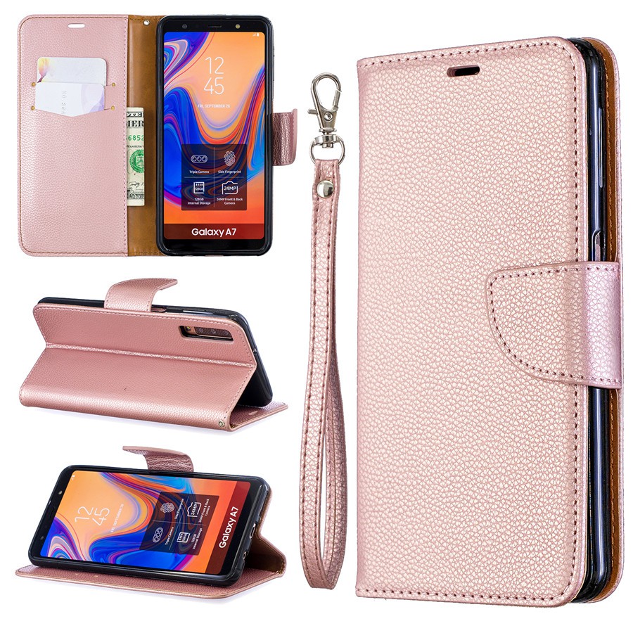 Bao da điện thoại gập kiêm ví màu trơn cho Samsung A7（2018）/A750 Litchi | BigBuy360 - bigbuy360.vn