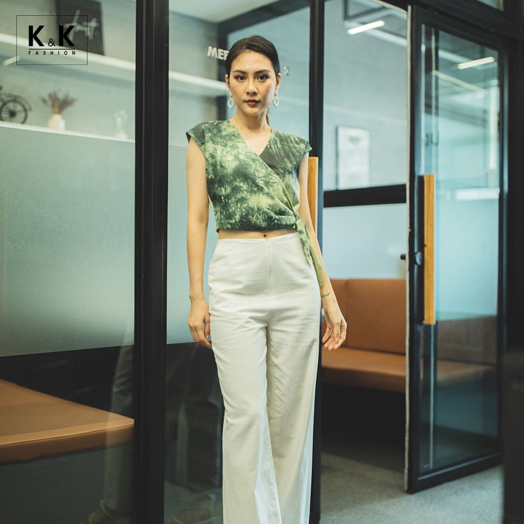 Áo Croptop Tie Dye K&amp;K Fashion ASM06-15 Sát Nách Phối Nơ Eo Chất Liệu Cotton Lụa