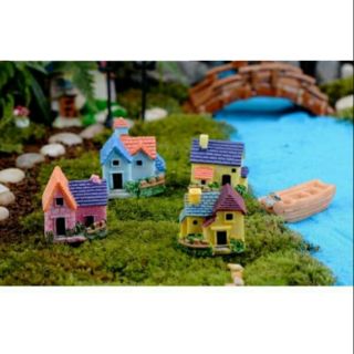 Tiểu cảnh- Nhà biệt thự (3x3cm) trang trí chậu cây, sen đá, xương rồng