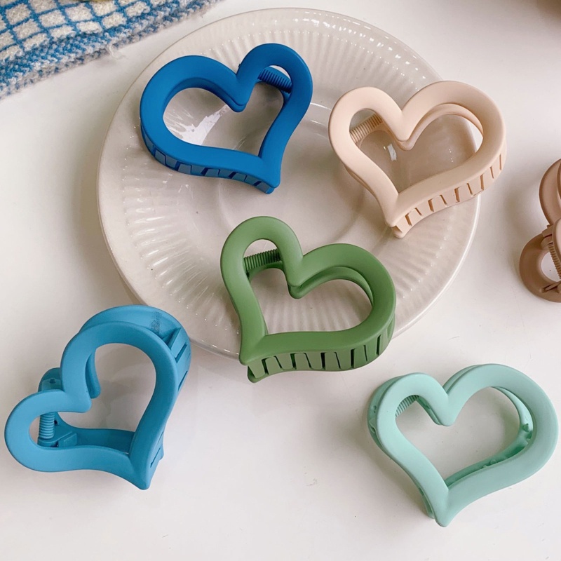 Kẹp Tóc Càng Cua Hình Trái Tim Chống Trượt Màu Nhám Dày Dặn Cho Nữ