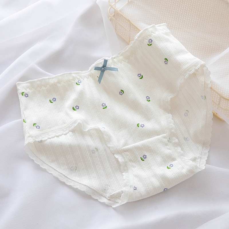 Quần lót nữ cotton gân tăm cao cấp hoa nhí xanh năm cánh 2829