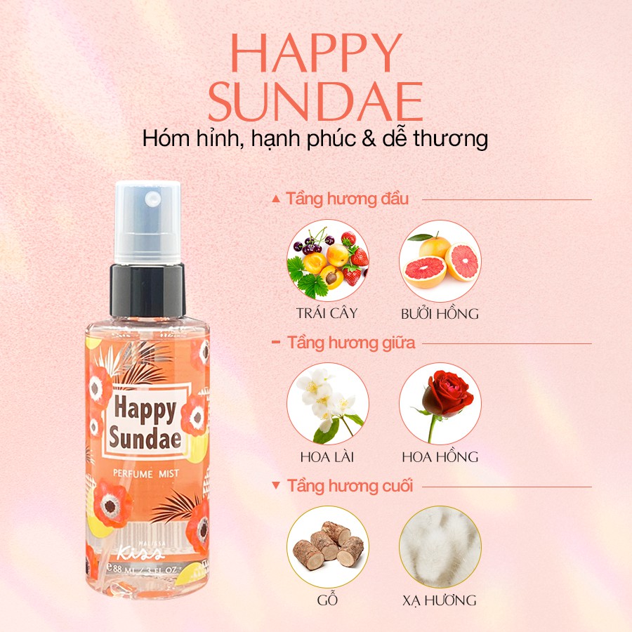 Bộ Đôi Hoàn Hảo Malissa Kiss Body Lotion &amp; Body Mist hương Happy Sundae 226G