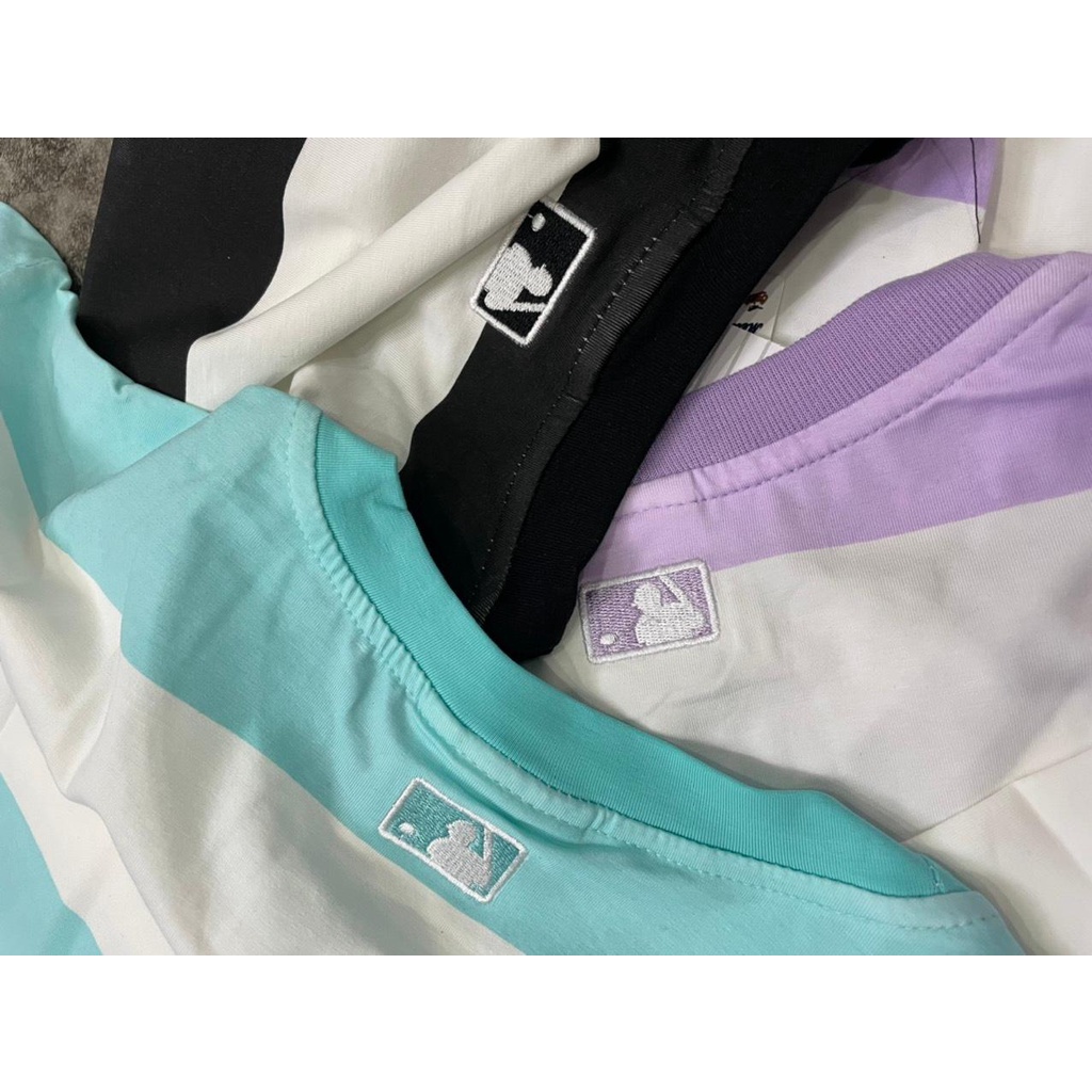 Áo Phông Unisex Chất Cotton 100% Sọc Đen/Tím/Xanh