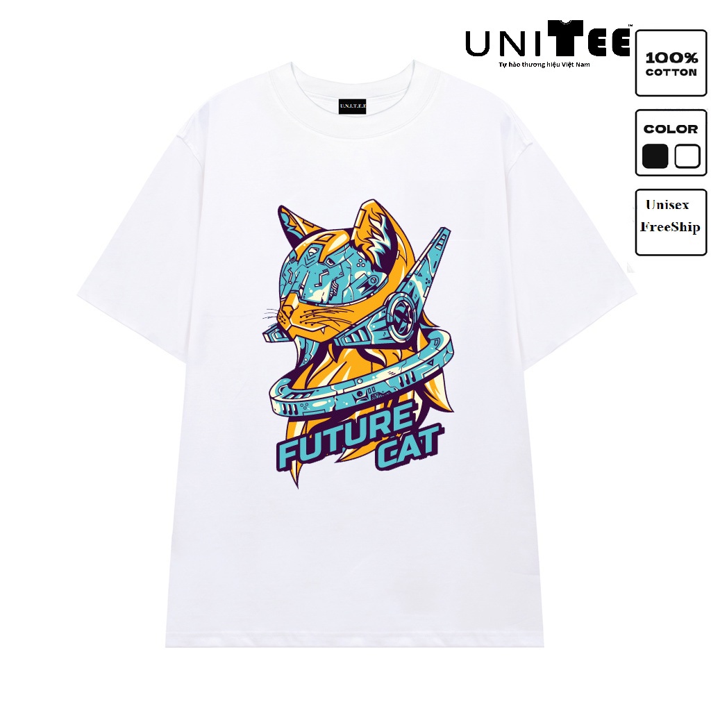 Áo thun tay lỡ Form rộng UT561 ❤️ UniTee ❤️ Áo phông Unisex, nam,  nữ, 45 - 60kg, 2 màu đen trắng, in hình Future Cat | BigBuy360 - bigbuy360.vn