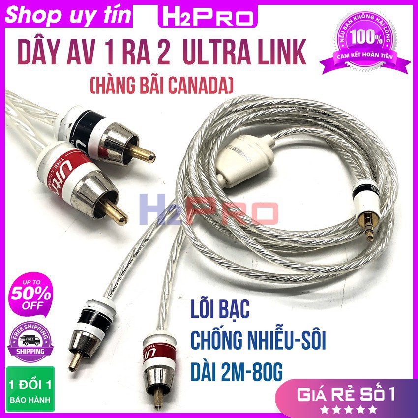 [RẺ VÔ ĐỊCH] Dây av 1 ra 2 Ultra Link Canada H2Pro cao cấp lõi bạc-chống nhiễu-sôi dài 2m, dây loa 1 đầu 3.5 ra 2 AV xịn