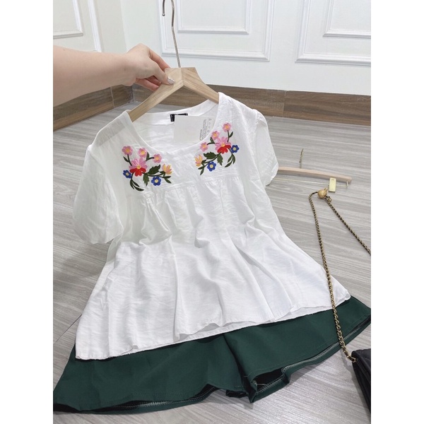 set áo đũi babydoll thêu hoa vàng