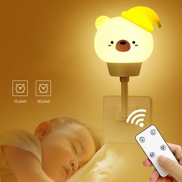 Đèn Ngủ Cho Bé Cắm USB Hình Thỏ Gấu Tích Hợp Điều Khiển Từ Xa Hẹn Giờ, Cảm Ứng Chạm, Điều Chỉnh Độ Sáng Tiện Lợi